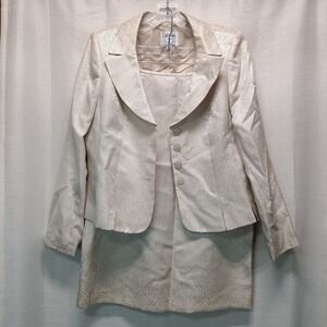 Le Suit Women's 12 2PC Ivory Paisley Metallic Skirt Suit Formal Wedding Career